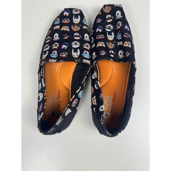 Skechers BOBS Shoes - Skechers BOBS for Dogs Black Dog Print Memory Foam Slip On Flats 34392 Sz 10